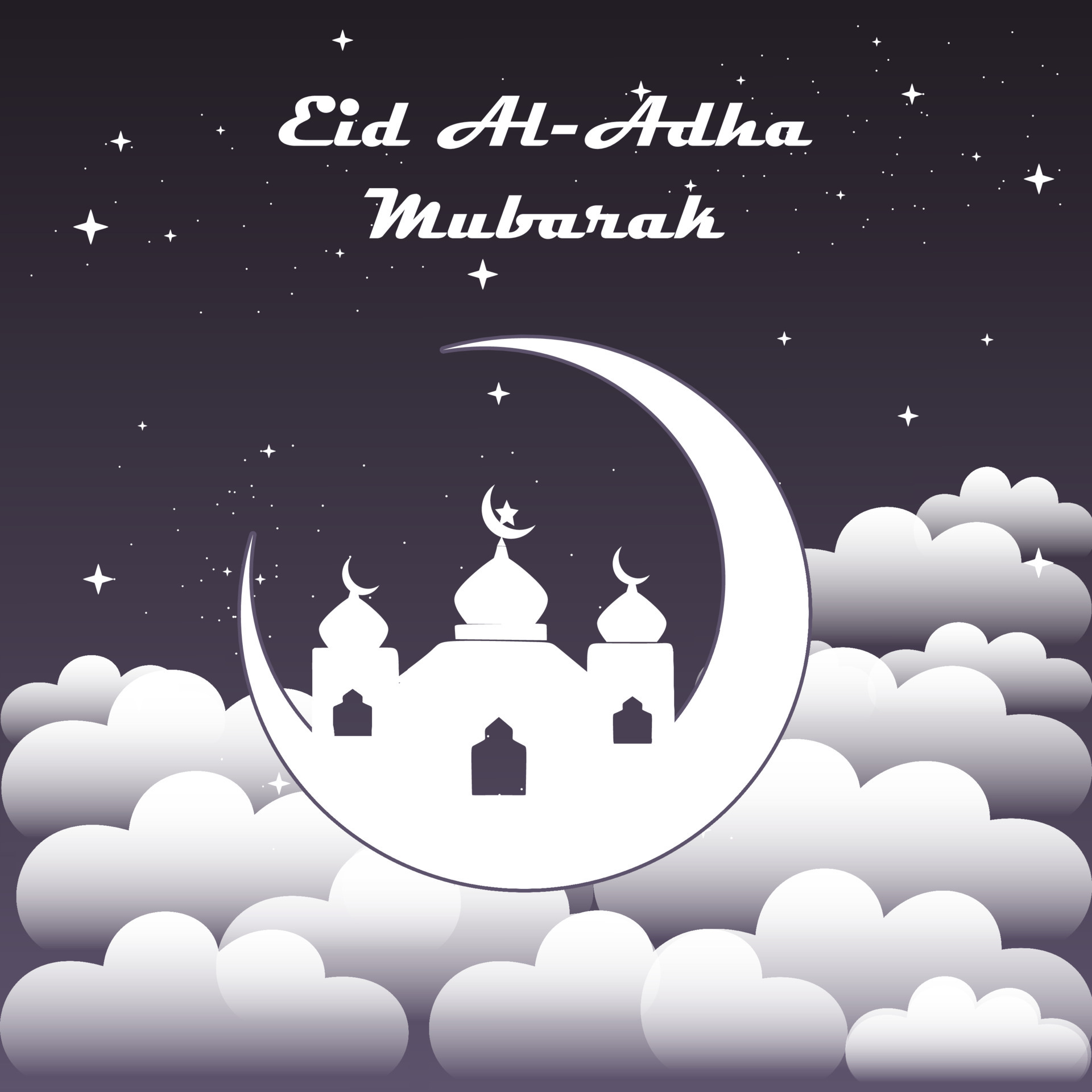Eid Al Adha Mubarak greeting card vector design. Islamic beautiful  background with mosque, star, moon and text Eid Al-Adha Mubarak. Islamic  illustration for muslim community sacrifice celebration. 4756382 Vector Art  at Vecteezy