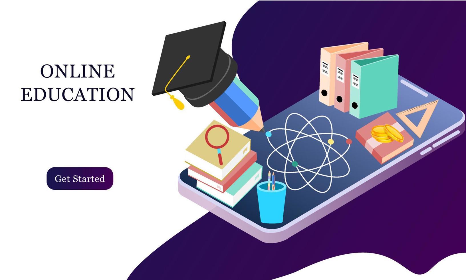 Modern flat design isometric concept of Online Education for banner and website. Isometric landing page template. Online training courses, university studies, e-learning research. Vector illustration.