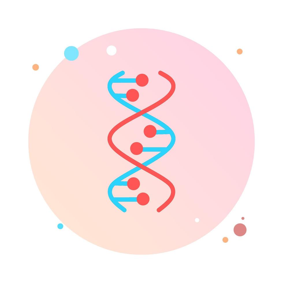 DNA spirals in circle icon. Deoxyribonucleic, nucleic acid helix in round circle icon. Spiraling strands. Chromosome. Molecular biology. Genetic code. Genome. Genetics. Isolated vector illustration.