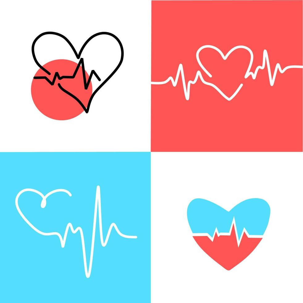 pulso del corazón. colores rojo, azul, blanco. latido del corazón solitario, cardiograma. hermosa salud, antecedentes médicos. diseño moderno y sencillo. icono. letrero o logotipo. ilustración vectorial de estilo plano. ecocardiografia vector