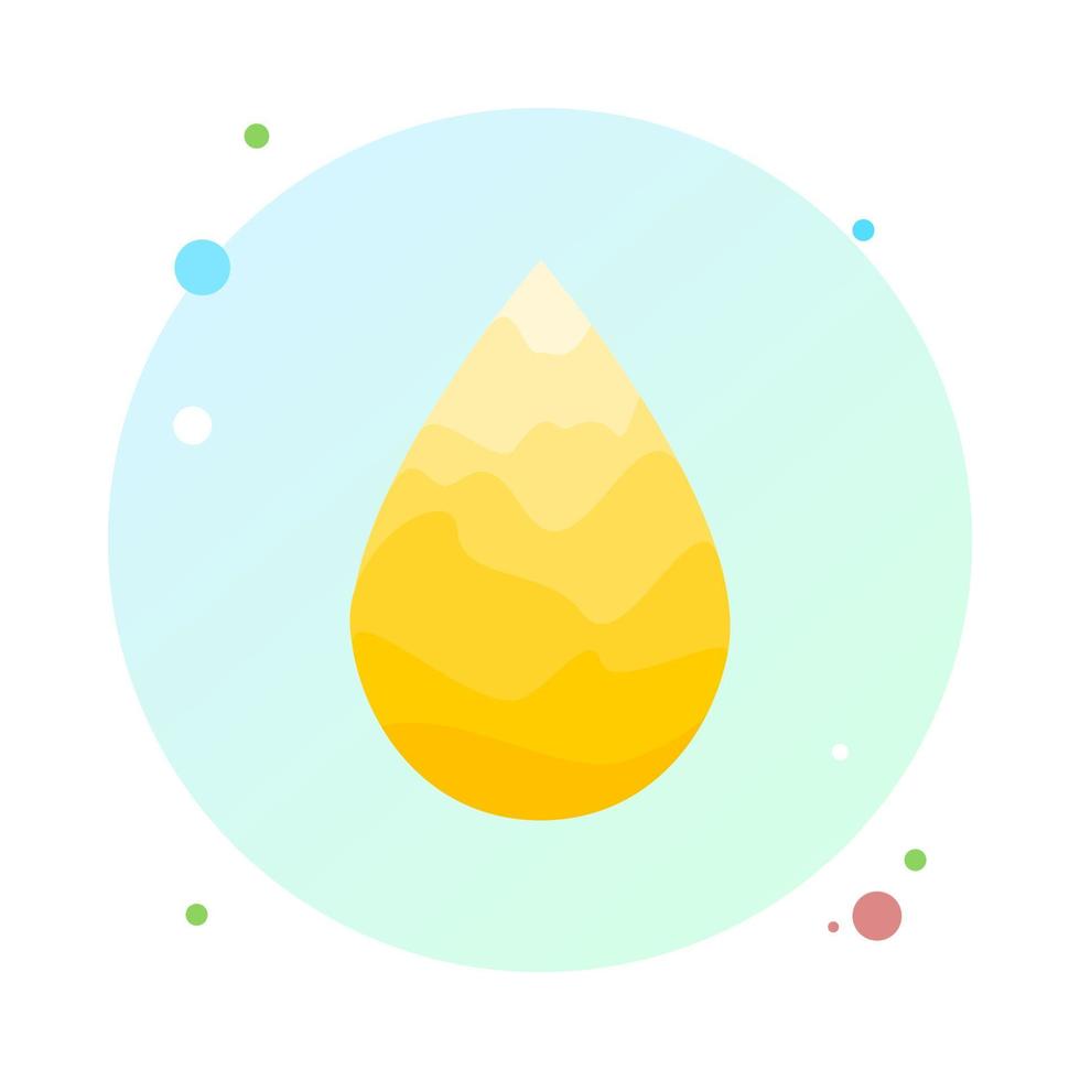 Oil drop or honey in circle icon with long shadow as industrial and petroleum concept. Vector illustration. Olive or fuel gold oil droplet concept. Collagen liquid yellow sign.