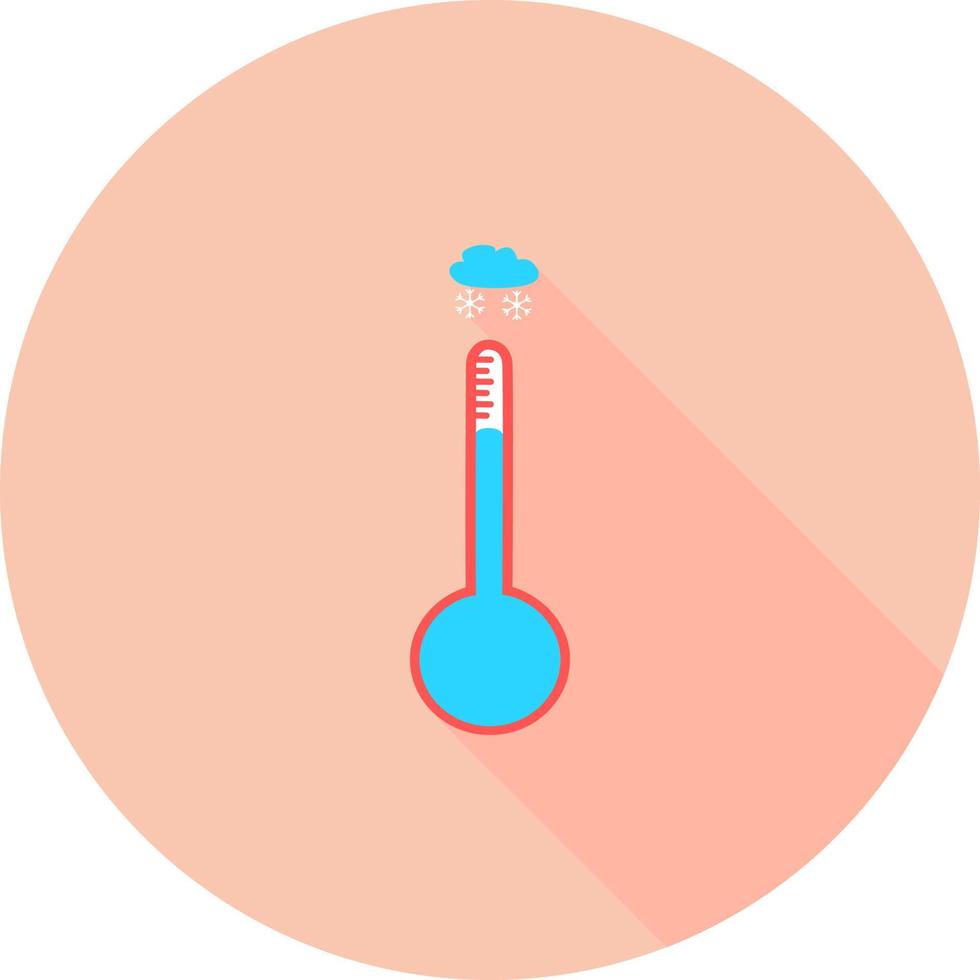 Termómetro meteorológico celsius o fahrenheit que mide el calor o el frío, ilustración vectorial. Equipo termómetro que muestre clima frío o caliente. termómetro de medicina en el icono de círculo con largas sombras. vector