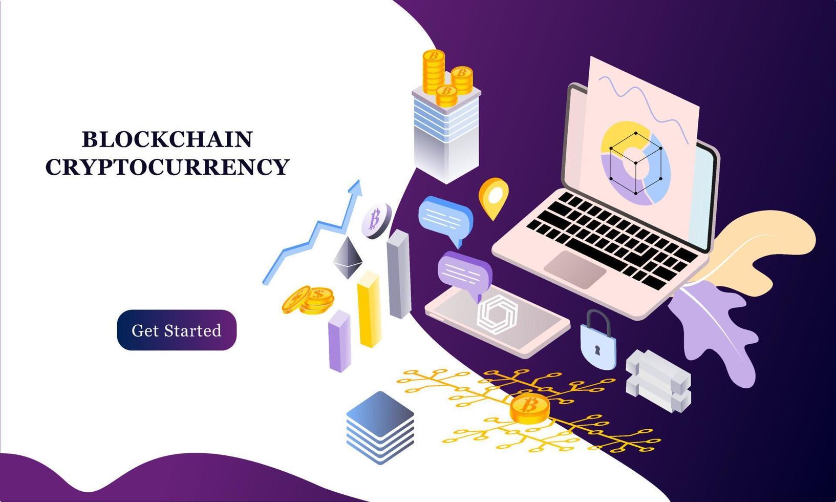 Modern flat design isometric background of blockchain and cryptocurrency for banner and website. Landing page template. Virtual cash transaction, cryptocurrency blockchain concept. Vector illustration