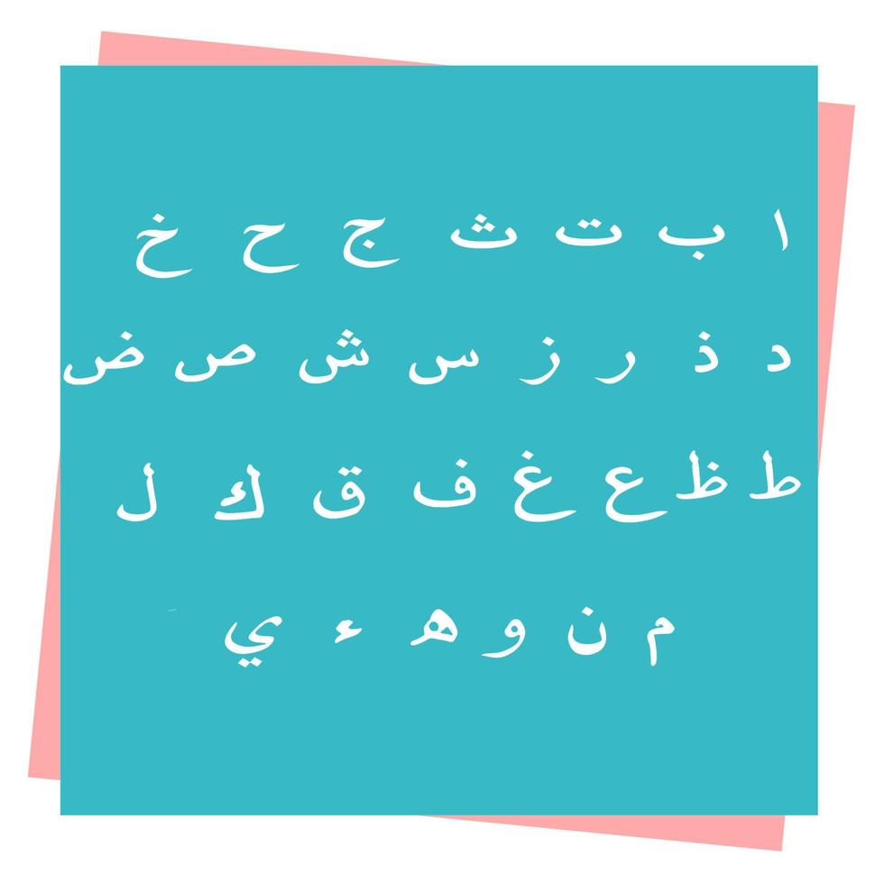 set of Arabic alphabet, vector. Colorful Arabic Alphabet. The names and the shapes of the letters in the Arabic alphabet colored squares for kids. Set hijaiyah Arabic font alphabet vector