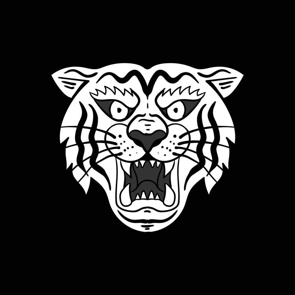 tiger black and white illustration print on tshirts sweatshirts and souvenirs vector Premium Vector