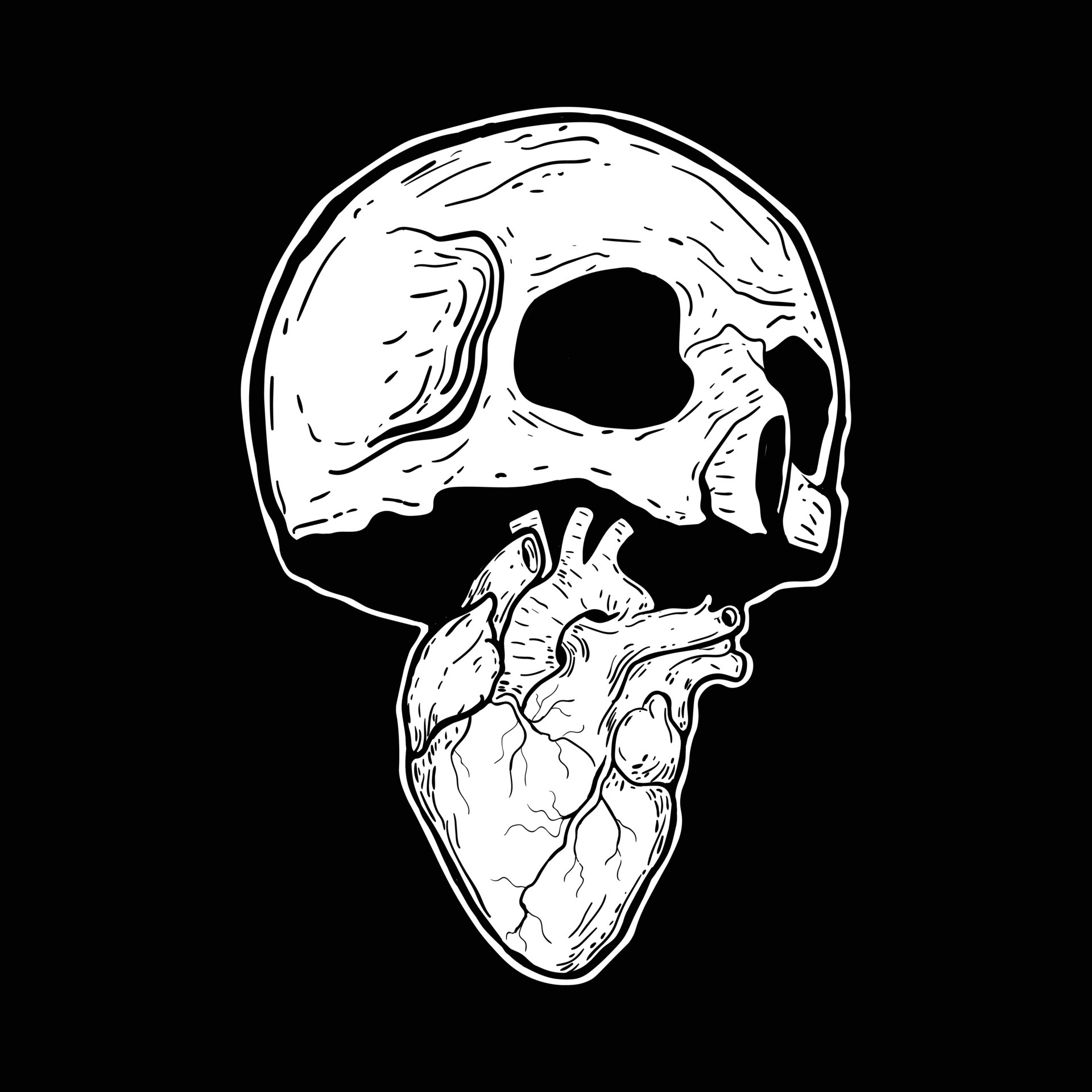 skull black and white whit hand drawn style vector illustration 4756540 ...