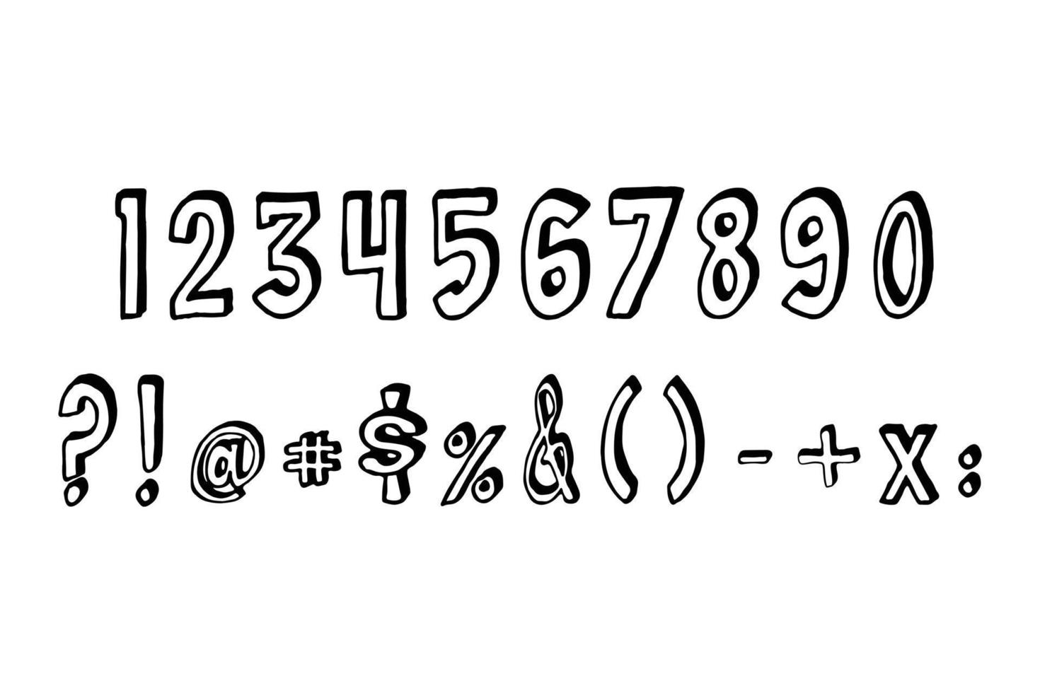 números y símbolos dibujados a mano en blanco y negro vector
