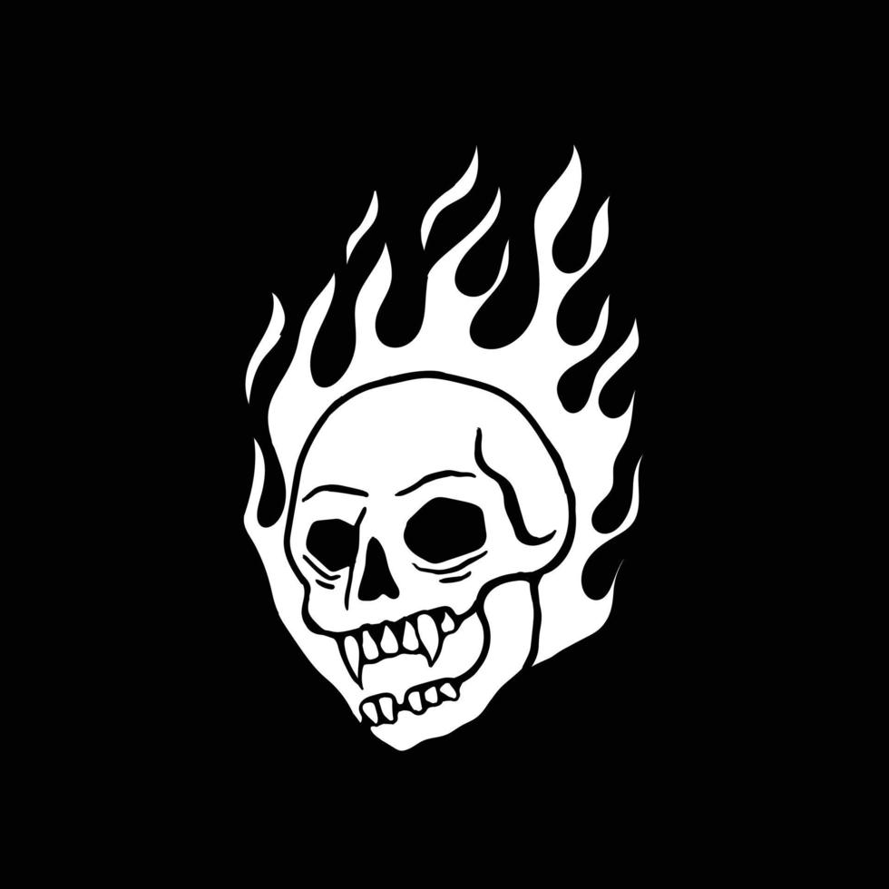 skull fire black and white illustration print on tshirts sweatshirts and souvenirs vector Premium Vector