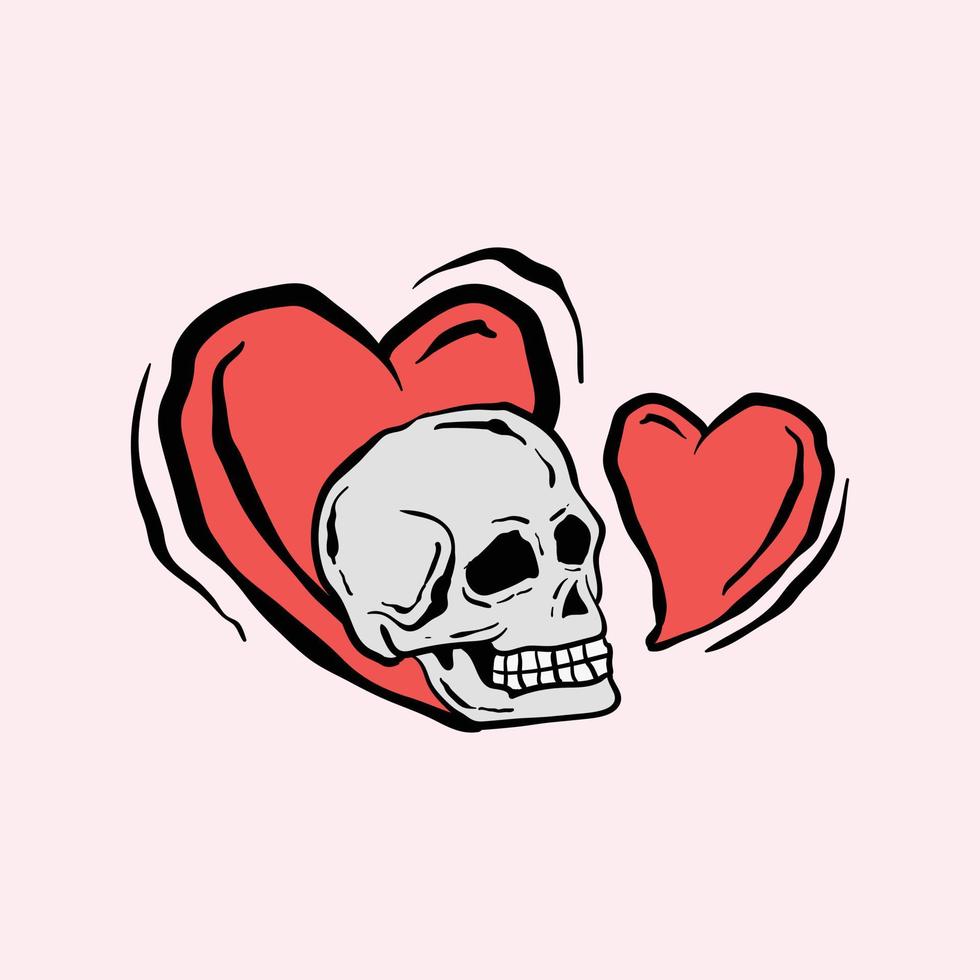 Ilustración de calavera de amor impresa en camisetas, sudaderas y souvenirs vector vector premium