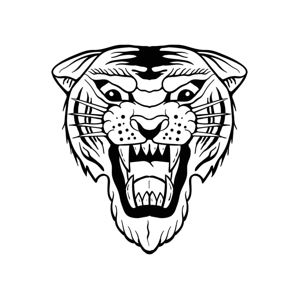 tiger black and white illustration print on tshirts sweatshirts and souvenirs vector Premium Vector
