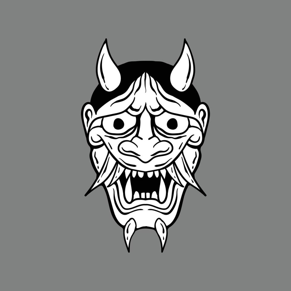 devil mask black and white illustration print on tshirts sweatshirts and souvenirs Premium Vector