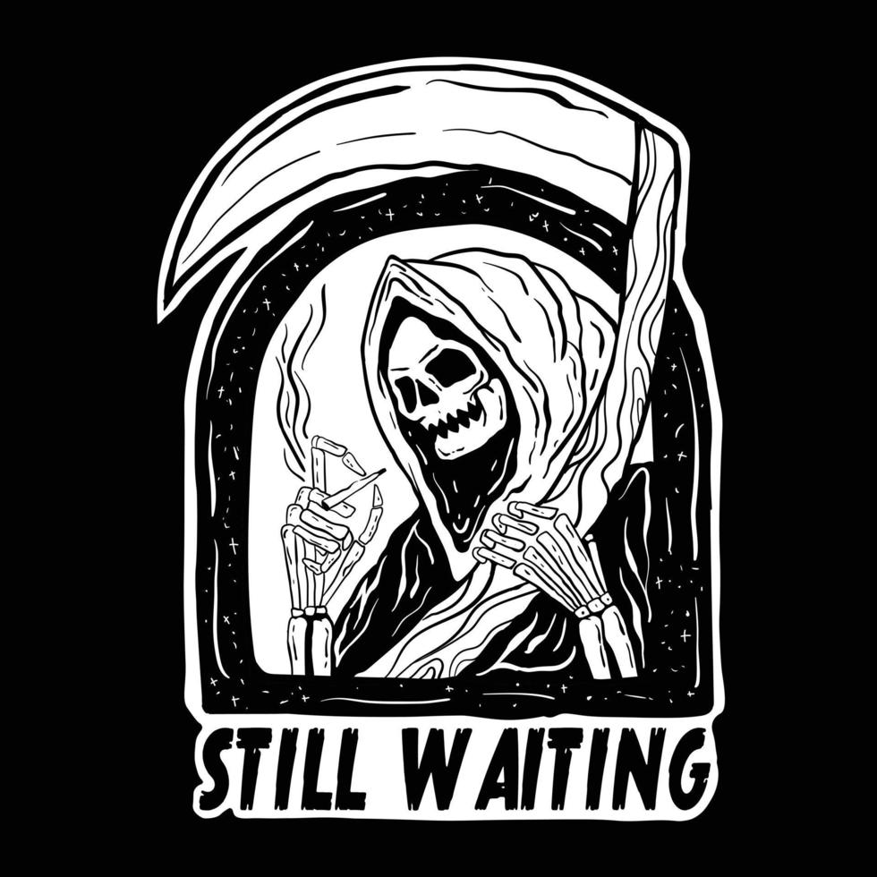 still waiting skull illustration print on tshirts sweatshirts and souvenirs vector Premium Vector