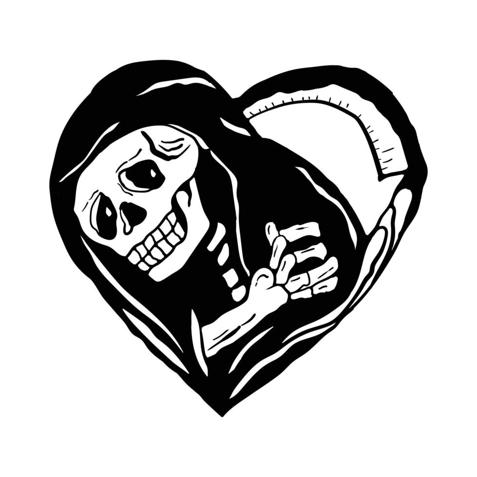 Amor de calavera o dinero en blanco y negro con ilustración de vector de estilo dibujado a mano