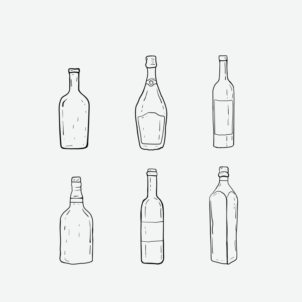 set bottle black and white hand drawn vector illustration