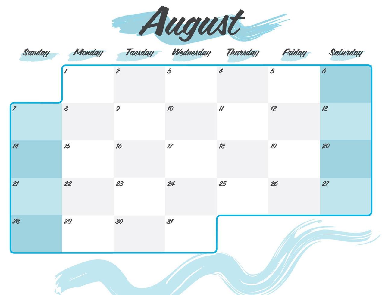 august elegant brush 2022 monthly calendar planner printable vector