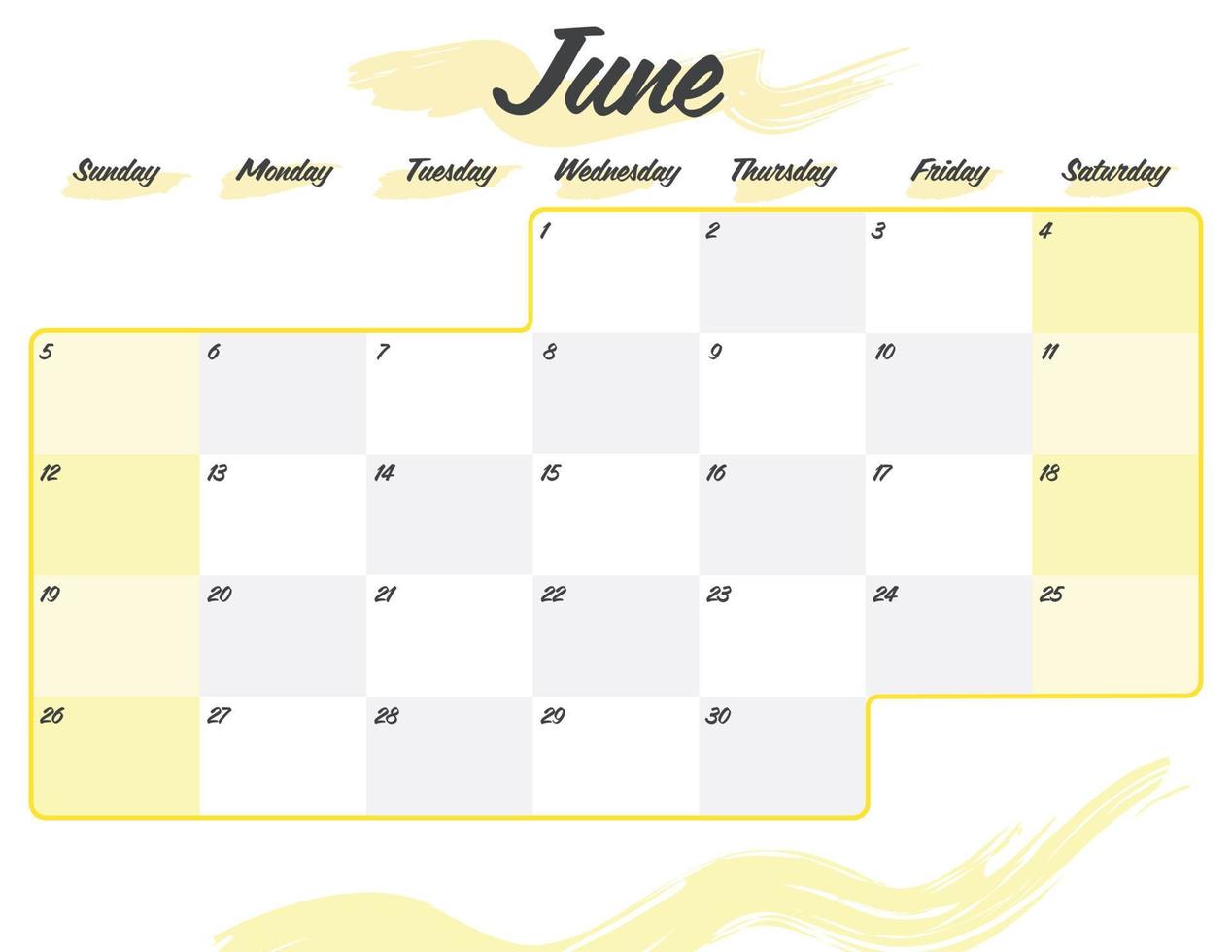 june elegant brush 2022 monthly calendar planner printable vector