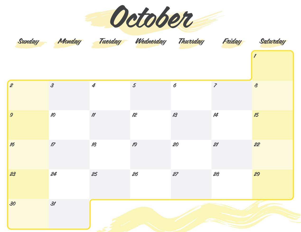 october elegant brush 2022 monthly calendar planner printable vector