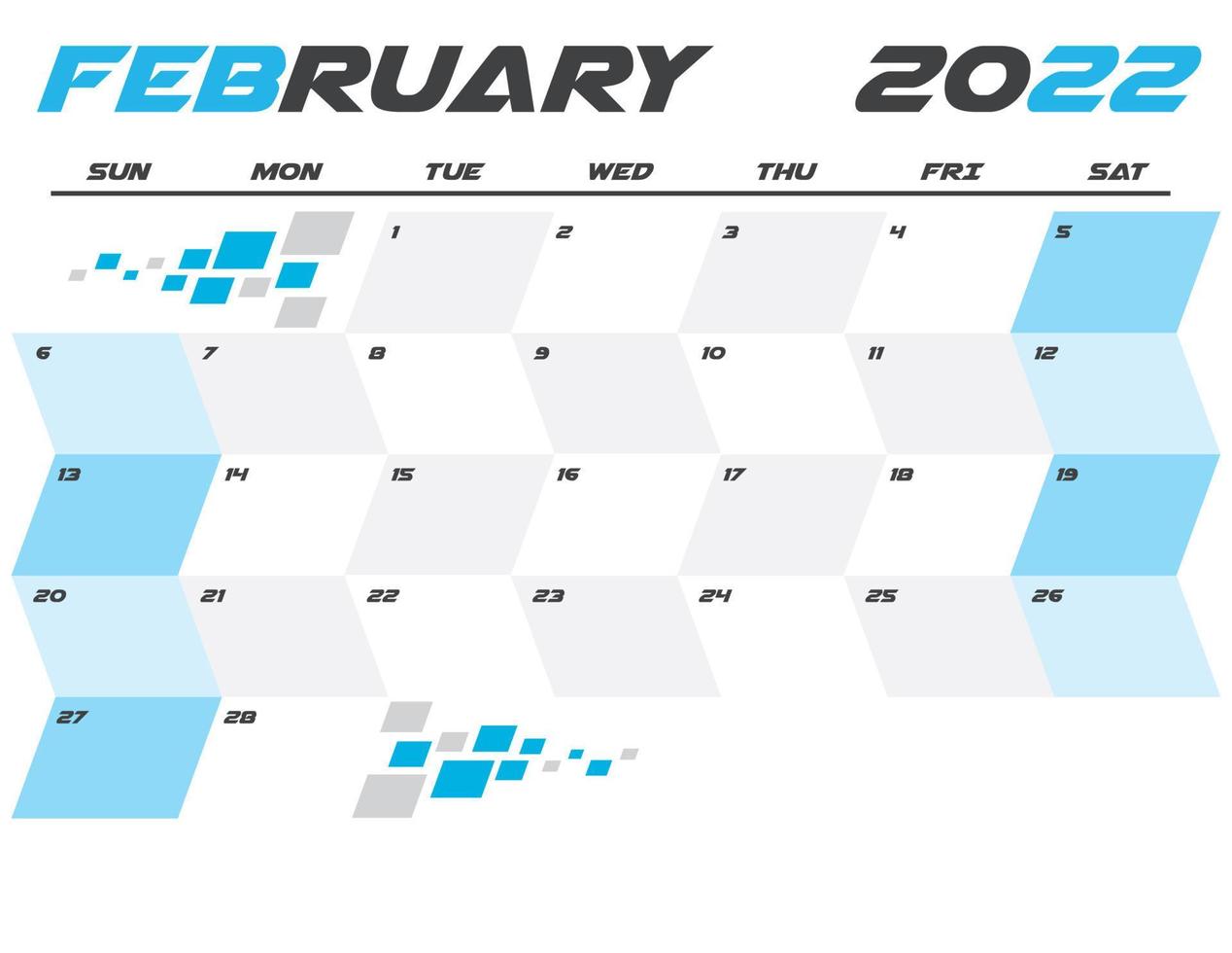 planificador de calendario mensual moderno de febrero 2022 imprimible vector