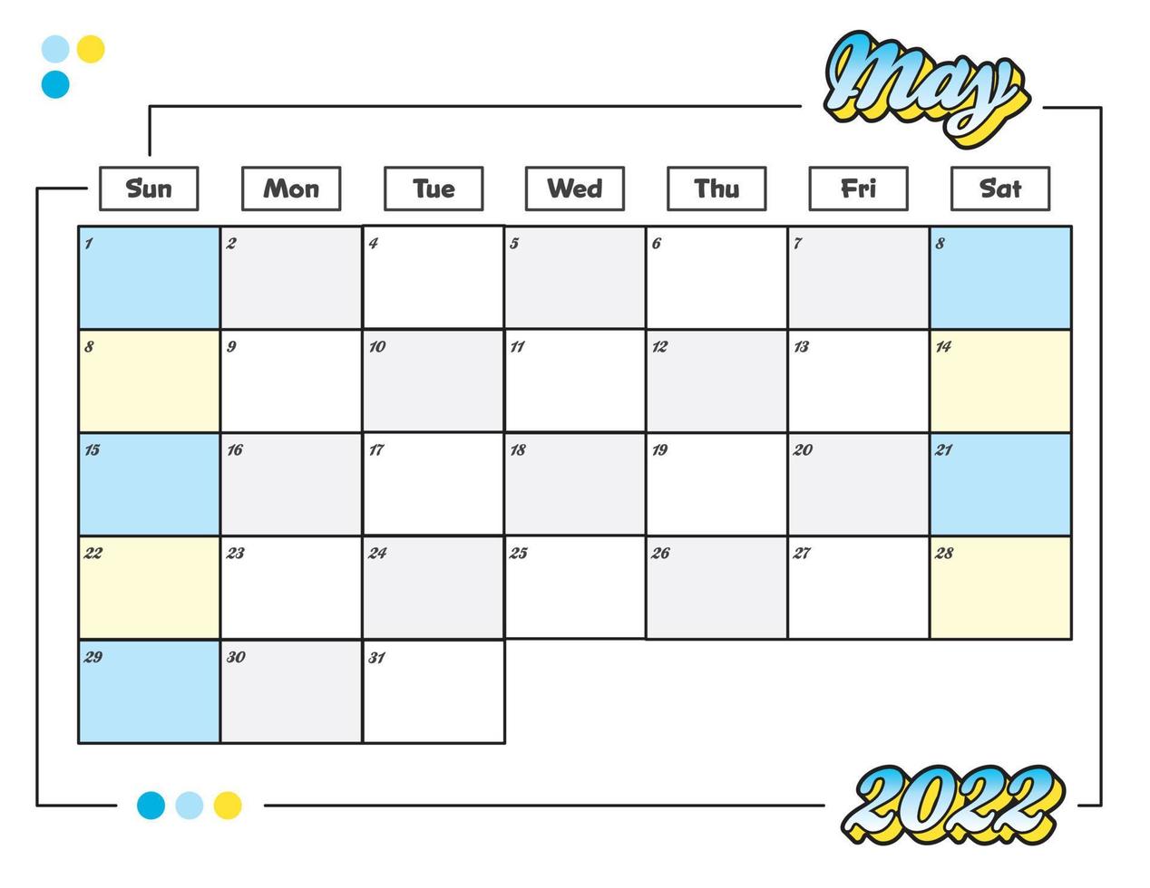 mayo colorido lindo planificador de calendario mensual 2022 imprimible vector