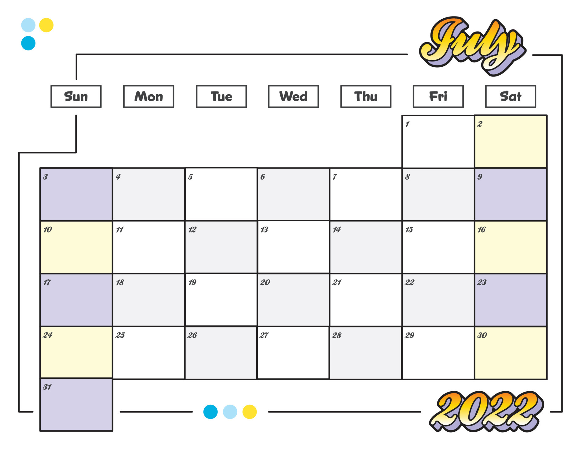 july colorful cute 2022 monthly calendar planner printable 4756664 vector art at vecteezy