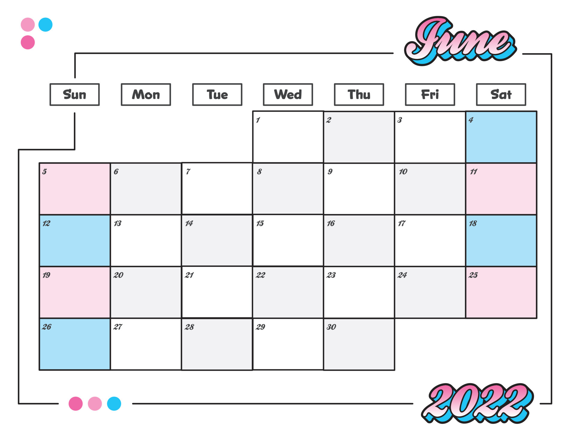 june colorful cute 2022 monthly calendar planner printable 4756669 vector art at vecteezy