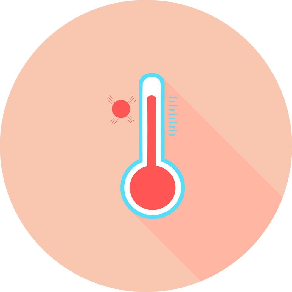Termómetro meteorológico celsius o fahrenheit que mide el calor o el frío, ilustración vectorial. Equipo termómetro que muestre clima frío o caliente. termómetro de medicina en el icono de círculo con largas sombras. vector