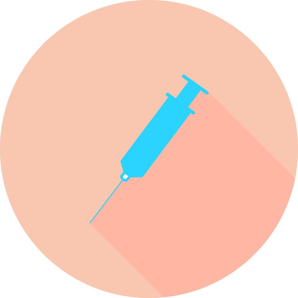 Medical syringe, hypodermic needle, Inject needle concept of vaccination, injection in circle icon with long shadows. Vector illustration. Drug dose concept. Symbol web site design, logo, app, UI.