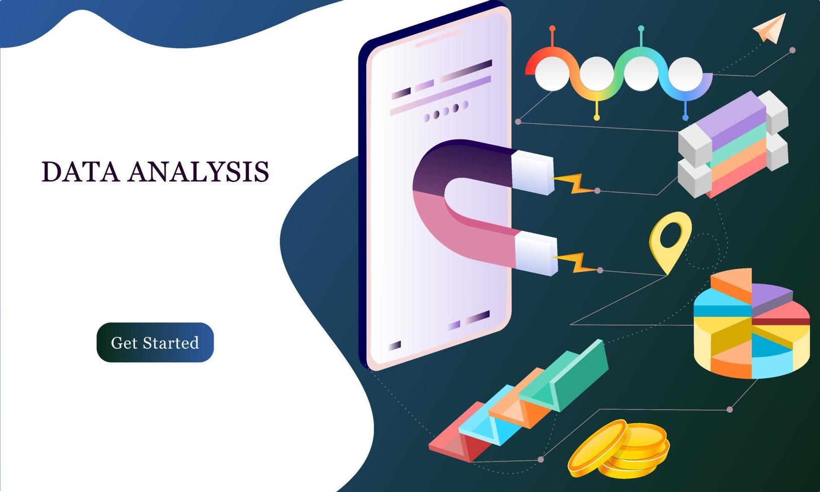 Modern flat design 3d isometric concept of Big Data Analysis for banner and website. Isometric landing page template. Digital information chart and statistic financial budget. Vector illustration.