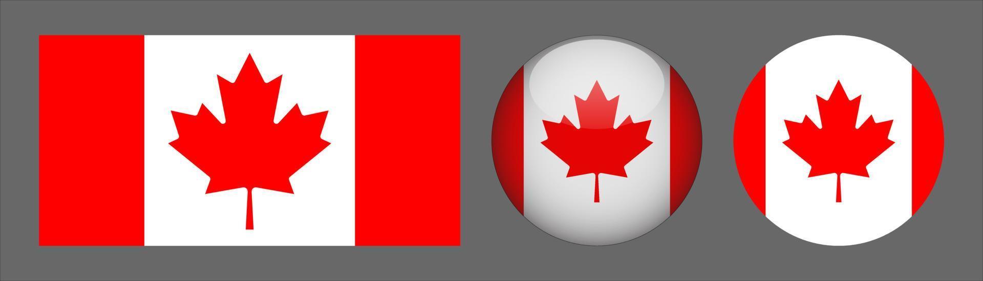 Canada Flag Set Collection, Original Size Ratio, 3d Rounded and Flat Rounded vector
