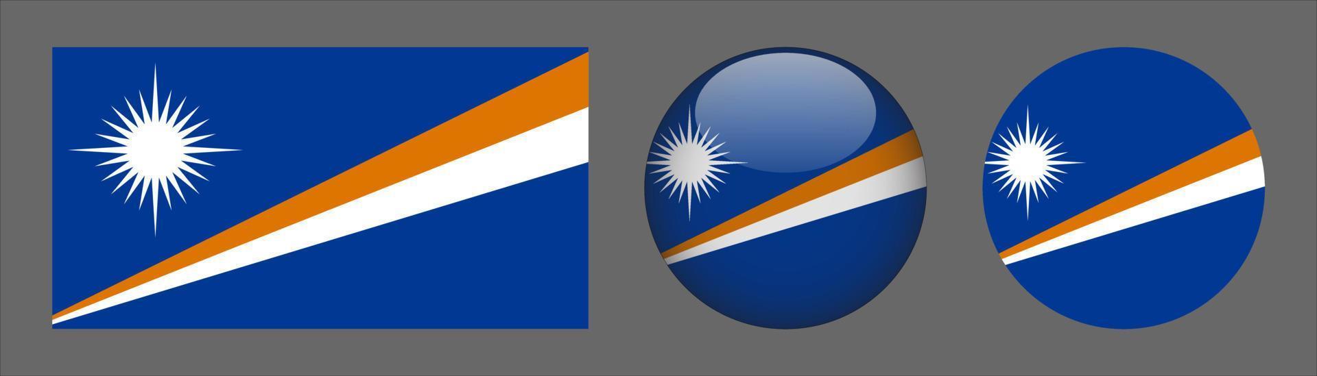 Marshall Islands Flag Set Collection, Original Size Ratio, 3D Rounded and Flat Rounded. vector