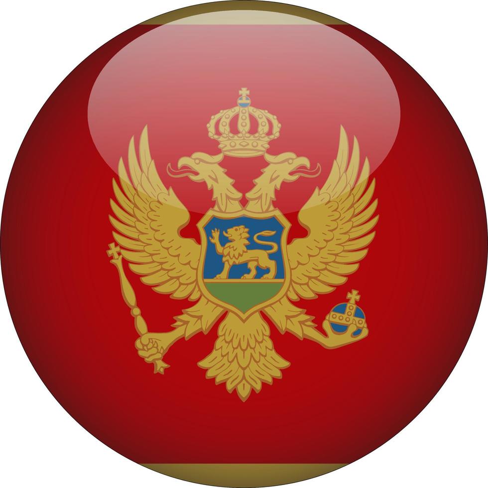 Montenegro 3D Rounded National flag button icon vector