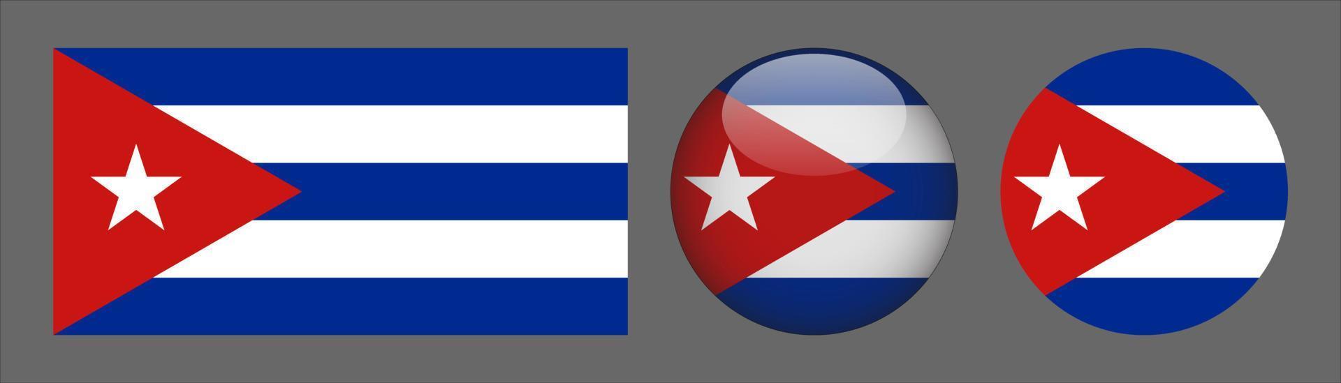 colección de conjunto de bandera de cuba, relación de tamaño original, redondeado 3d y redondeado plano vector