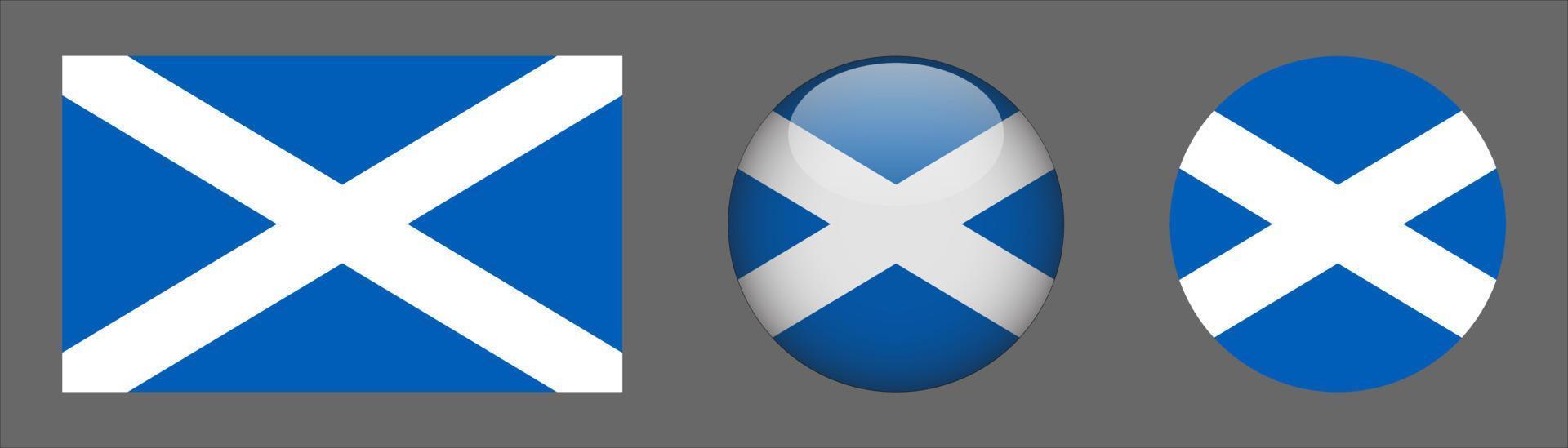 Scotland Flag Set Collection, Original Size Ratio, 3D Rounded and Flat Rounded. vector