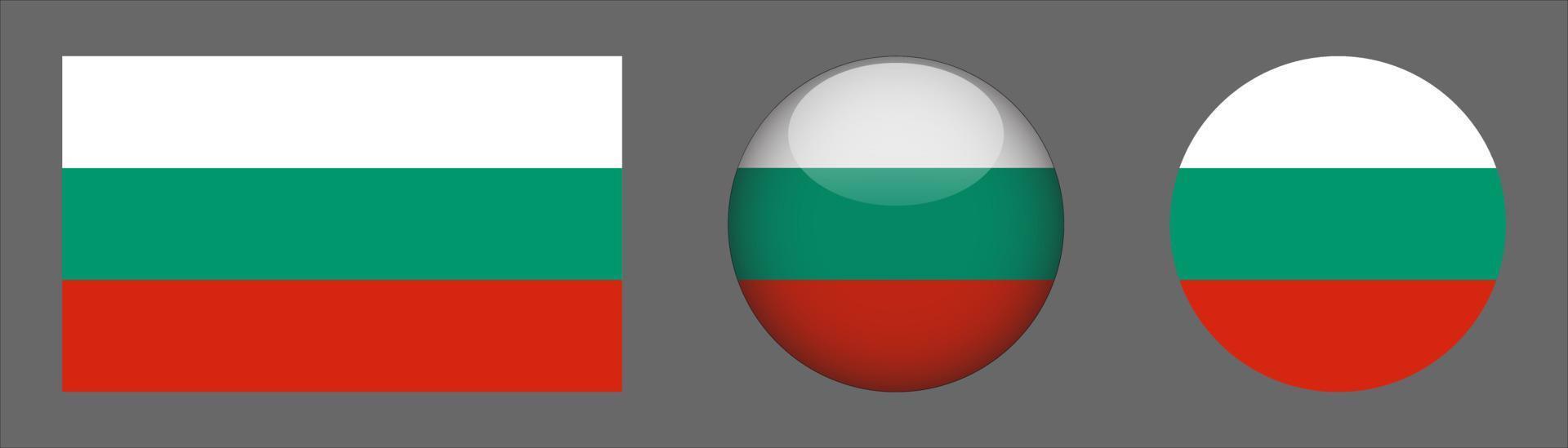 Bulgaria Flag Set Collection, Original Size Ratio, 3d Rounded and Flat Rounded vector