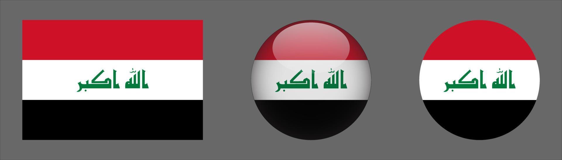 Iraq Flag Set Collection, Original Size Ratio, 3d Rounded and Flat Rounded vector