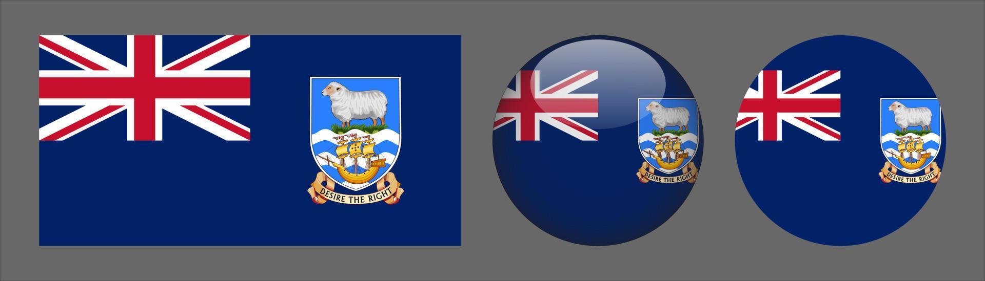 Falkland Islands Flag Set Collection, Original Size Ratio, 3d Rounded and Flat Rounded vector