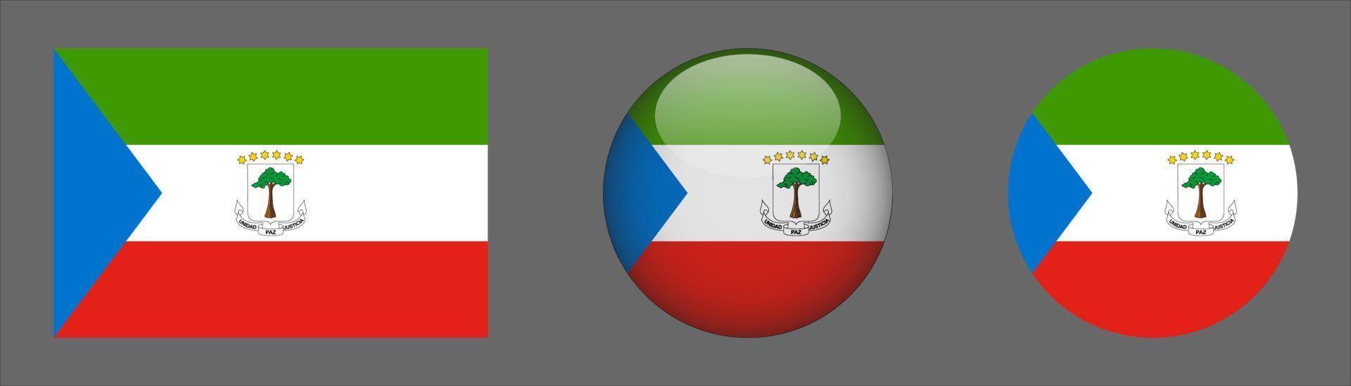 Equatorial Guinea Flag Set Collection, Original Size Ratio, 3d Rounded and Flat Rounded vector