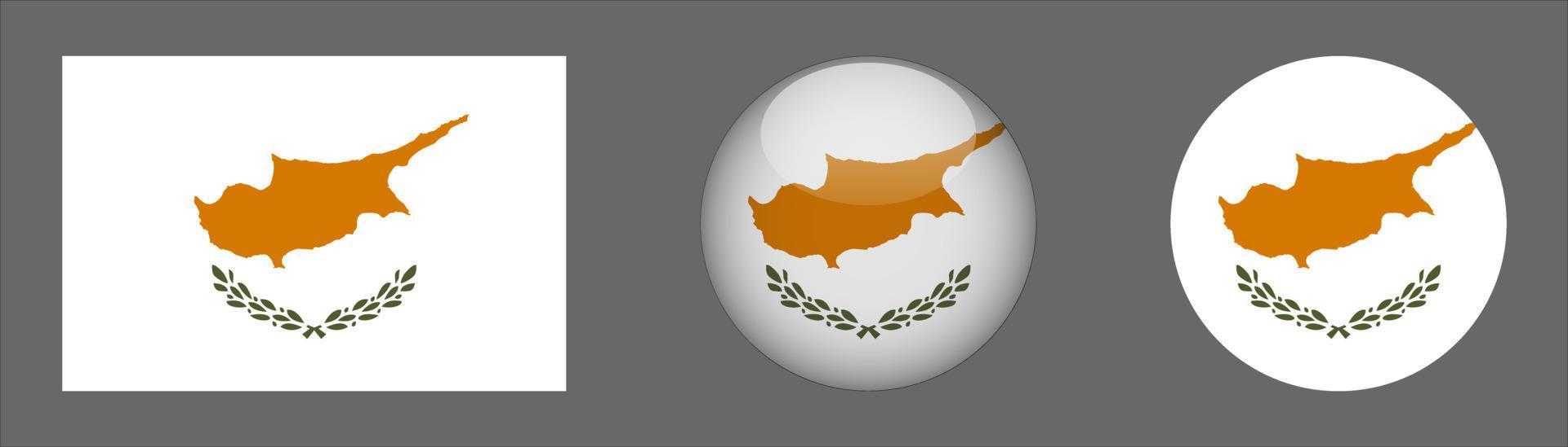 Cyprus Flag Set Collection, Original Size Ratio, 3d Rounded and Flat Rounded vector