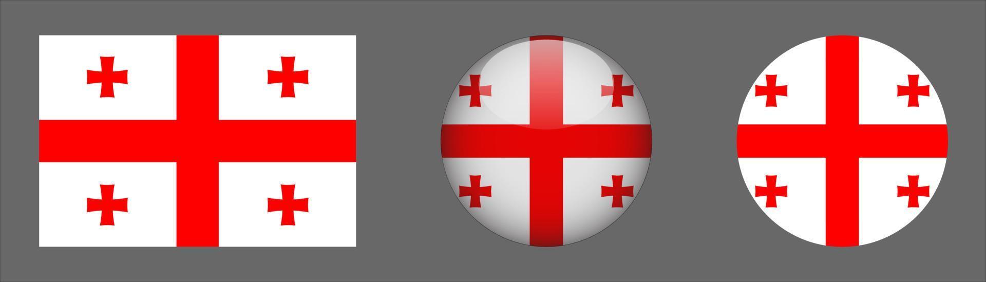 Colección de conjunto de bandera de georgia, relación de tamaño original, redondeado en 3d y redondeado plano vector