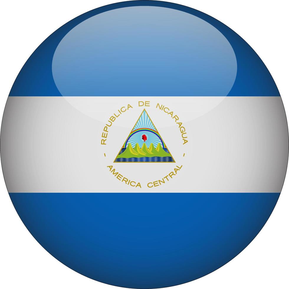 Nicaragua 3D Rounded National Flag Button Icon Vector