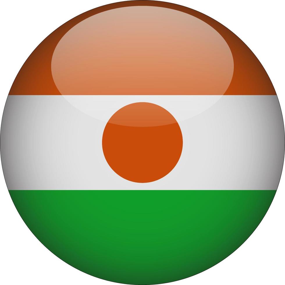 Niger 3D Rounded National Flag Button Icon Vector