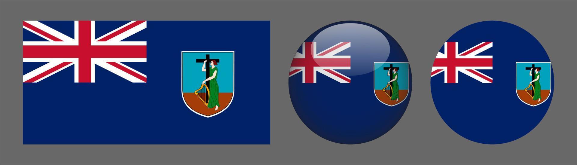 Montserrat Flag Set Collection, Original Size Ratio, 3D Rounded and Flat Rounded. vector