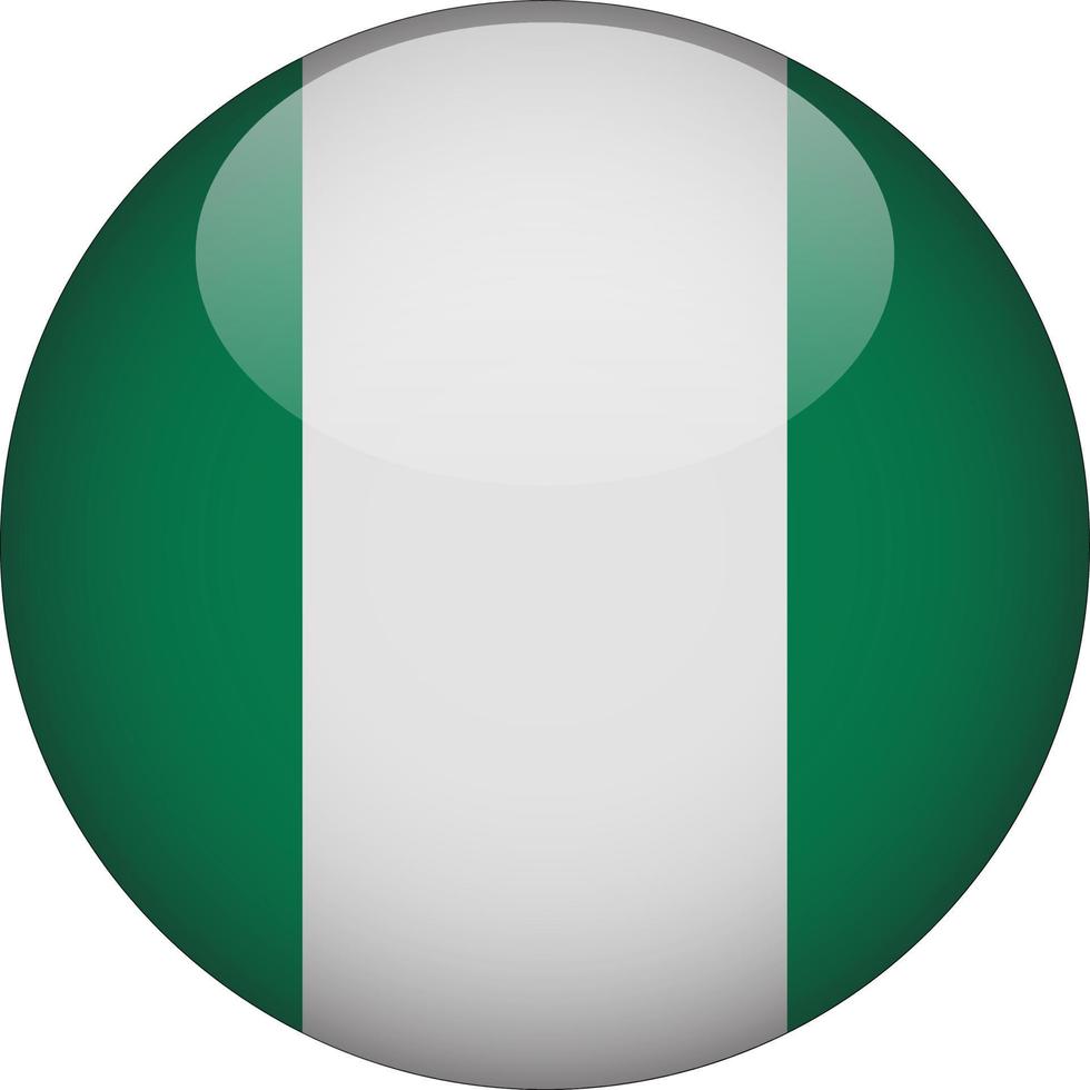 Nigeria 3D Rounded National Flag Button Icon Vector