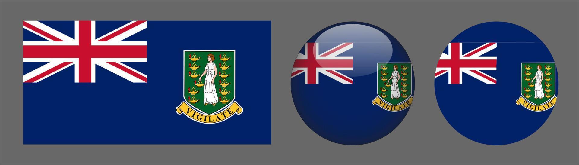 British Virgin Islands Flag Set Collection, Original Size Ratio, 3d Rounded and Flat Rounded vector