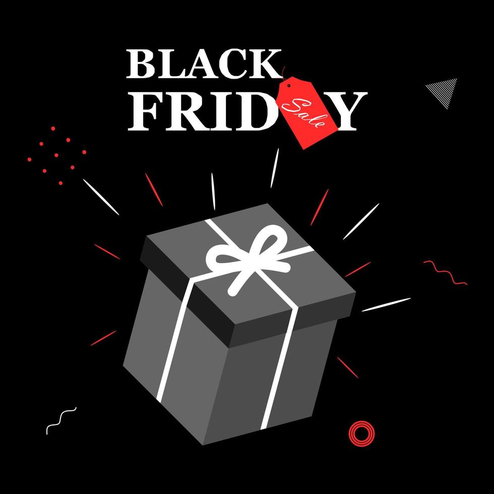 Black Friday Super Sale. 3D black gifts boxes in dark background. Online offer concept for ecommerce, discount campaign, big sale, cyber monday. Vector illustration banner, poster, template, flyer.