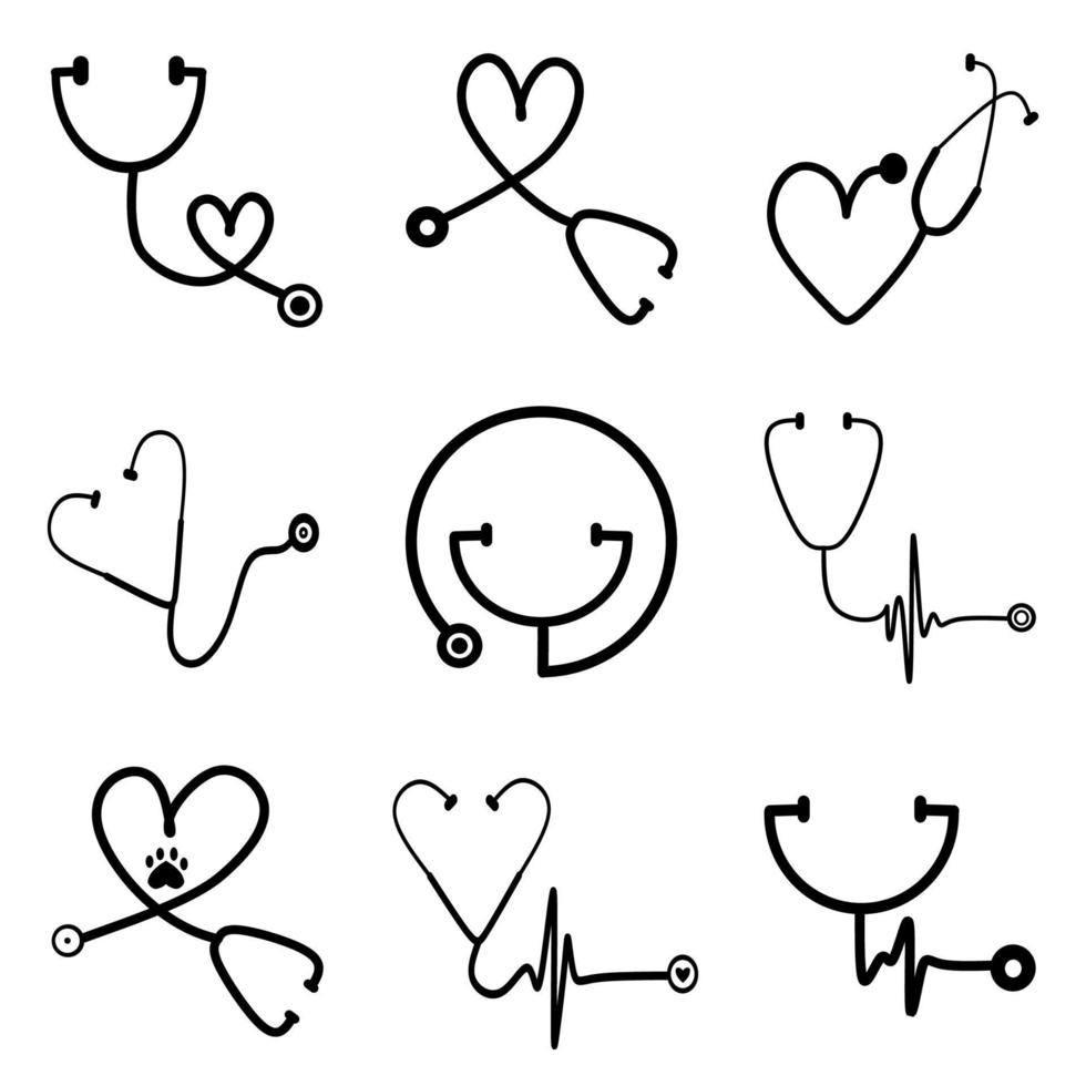 Set of Stethoscope icon in trendy flat style. Stethoscope icon page symbol for your web site design Stethoscope icon logo, app, UI. Stethoscope icon Vector illustration, EPS10. Medical  Health Care