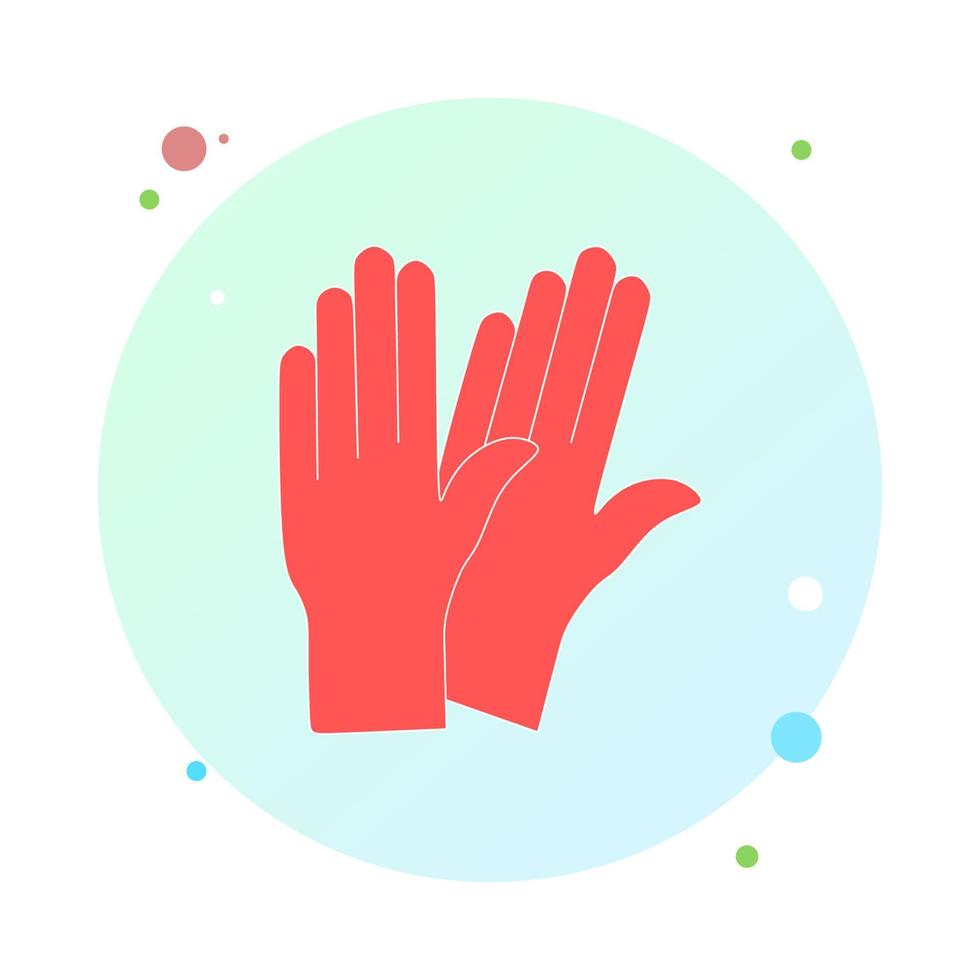 guantes médicos en el icono de círculo. guantes de goma protectores en icono redondo para infografía, sitio web o aplicación móvil. señal de protección de manos de látex. símbolo de equipo de limpieza de tareas domésticas. ilustración vectorial. vector