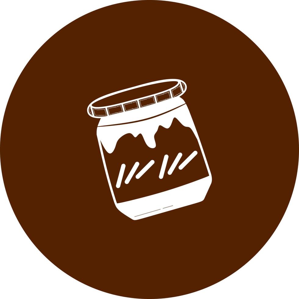 Creamy chocolate butter jar in circle icon. Cupping glass of chocolate cream in flat style. Vector art illustration icon. Elements for design chocolate products, logo farm, grocery store, health food.