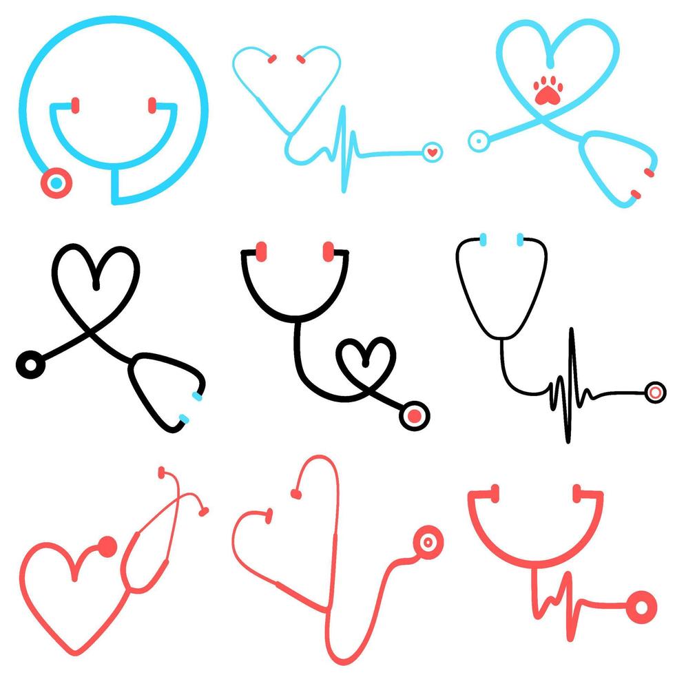 Set of Stethoscope icon in trendy flat style. Stethoscope icon page symbol for your web site design Stethoscope icon logo, app, UI. Stethoscope icon Vector illustration, EPS10. Medical  Health Care