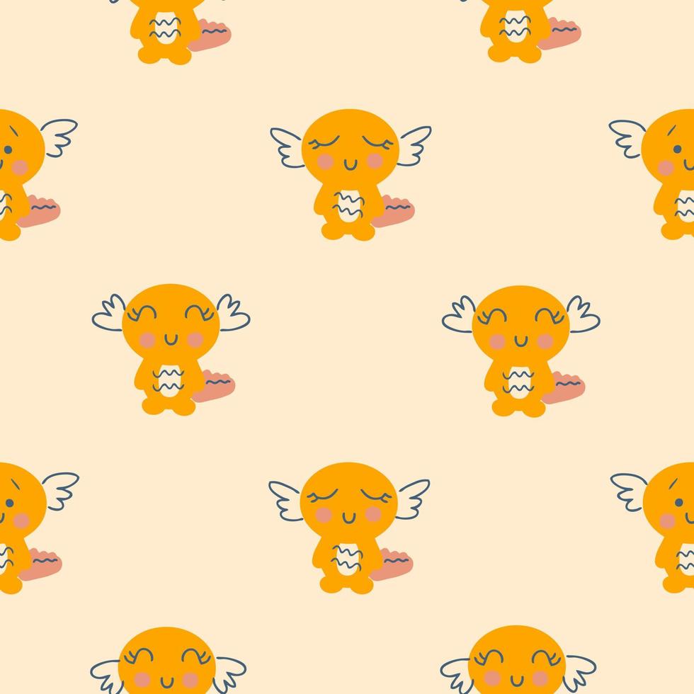 Hand drawn seamless pattern with cute axolotls. vector